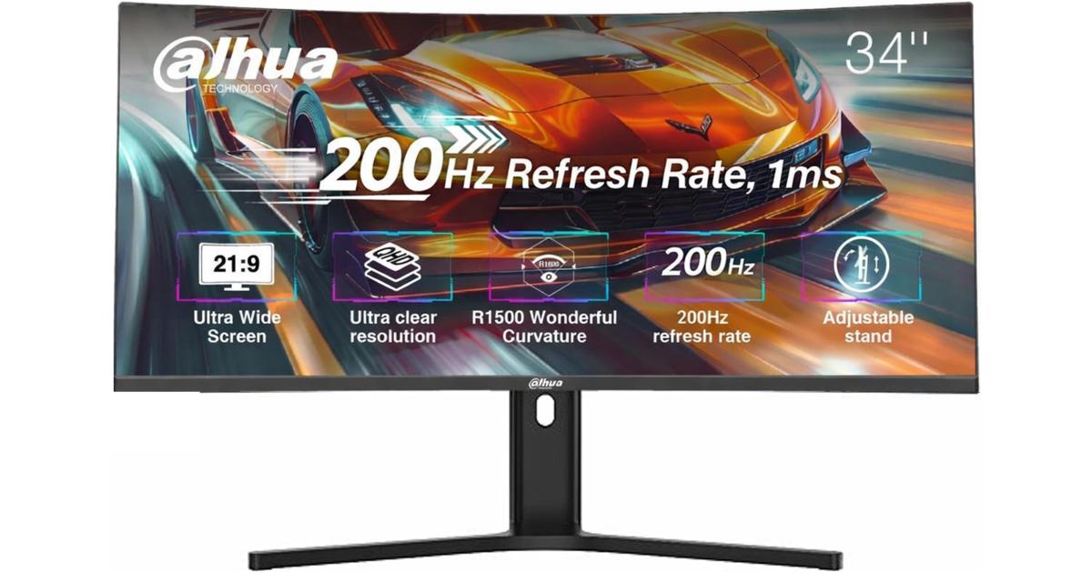 شاشة منحنية Dahua LM34-E330CA Gaming , 34" WQHD VA Display, 200Hz Refresh Rate, 1ms (MPRT) Response Time, 1500R Curvature, Adaptive-Sync Technology, 21 9 Aspect Ratio, Black