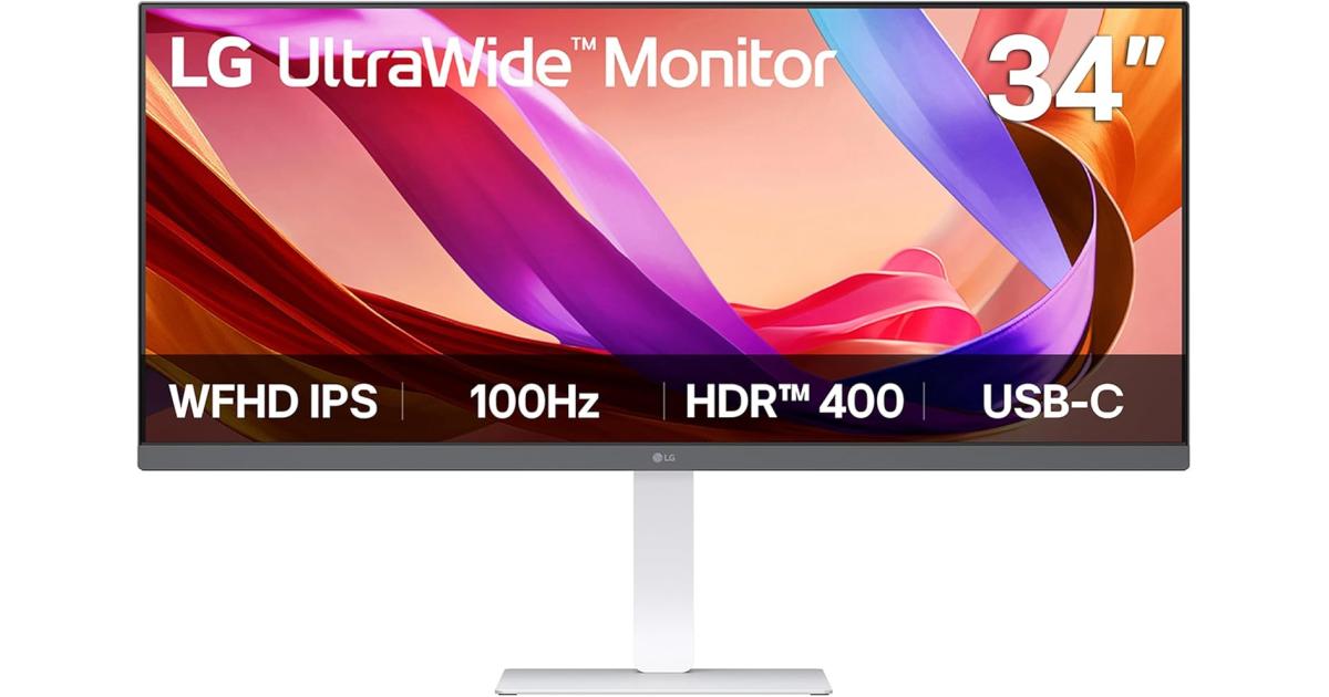 LG 34U530A-W 34" UltraWide Full HD IPS 100Hz HDR 400 AMD FreeSync USB Type-C & Full Adjustable Stand Tilt/Height/Swivel Stand, White