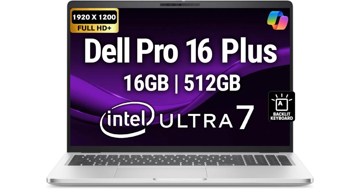 Dell Pro 16 Plus PB16250 (2025) AI Capable PC NEW Intel® Ultra 7 Gen II 266V vPro 8-Cores Elegant & Durable Aluminum Design w/ 3 Years Wrranty , Platinum Silver
