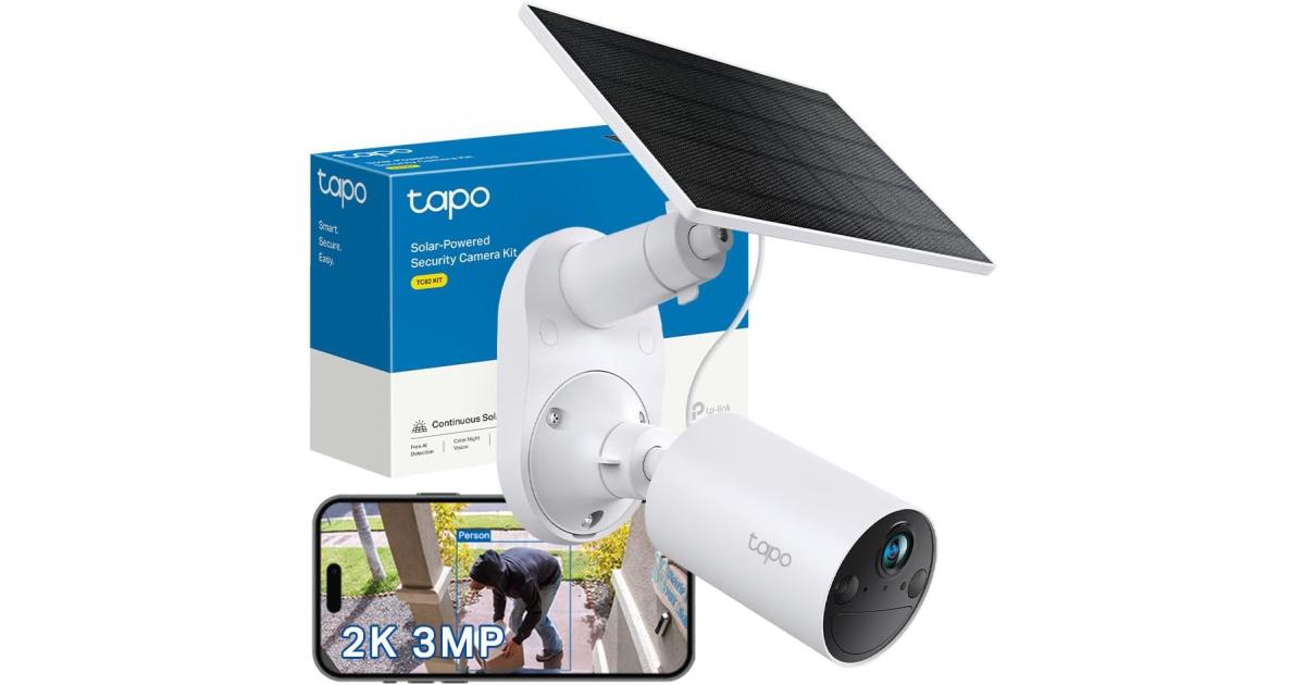 Tp-Link Tapo TC82 KIT 2K 3MP Battery Solar Security Camera Outdoor, Maintenance-free, Colour Night Vision, Outdoor Camera No Monthly Fee, Smart Person Detection, IP65, Works with Alexa & Google
