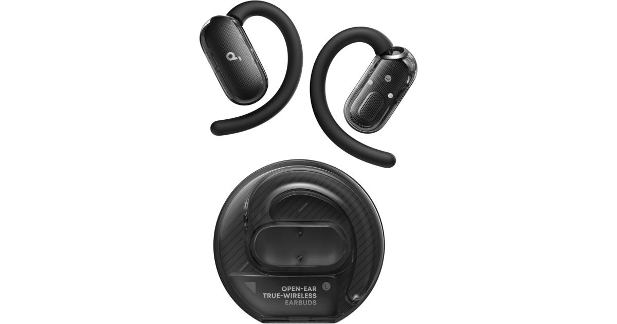 سماعات Anker Soundcore V40i, Open-Ear , Clear Design, Lidless Case, 4 Adjustable Positions for Every Ear Size, Richer Bass, IP55, 21H Playtime, AI Clear Calls, Bluetooth 5.4, App Control - Black