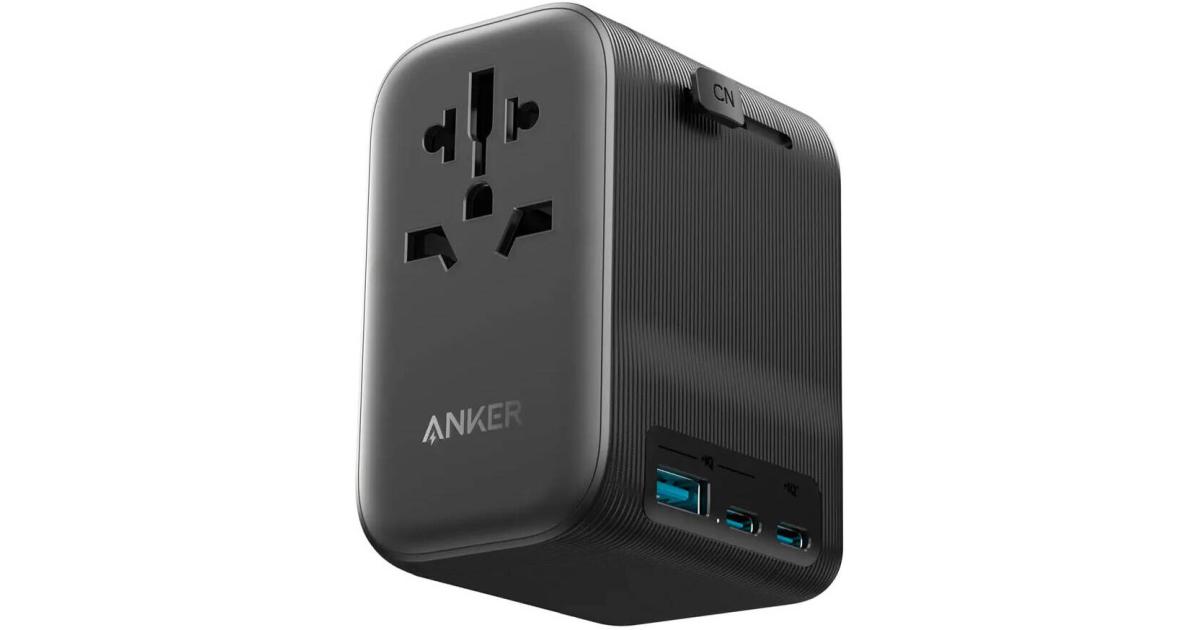 Anker Power Extend 4 - 1 Travel Adapter, 65W Power Delivery, USB-A Port, 2x USB-C Port, AC Outlet, Covers Over 150+ Countries with US, UK, EU, AUS Plugs, Black
