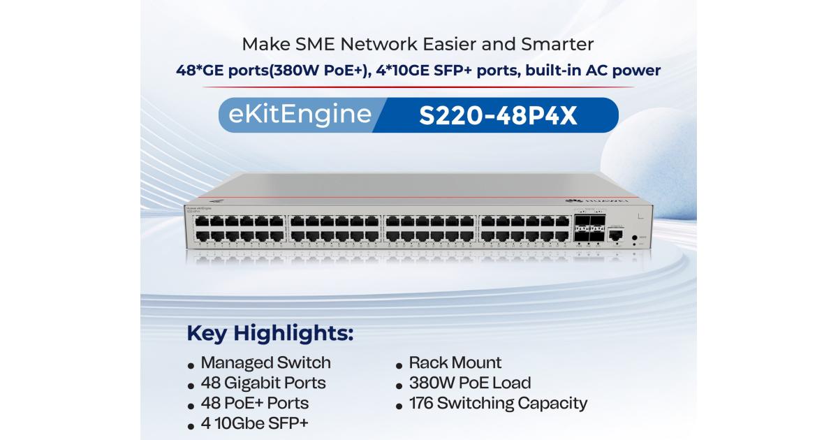 Huawei EKit S220-48P4X Smart Switch 48 Port Gigabit ( 48 POE – 380 Watt ) + 4 10GE SFP+ Ports