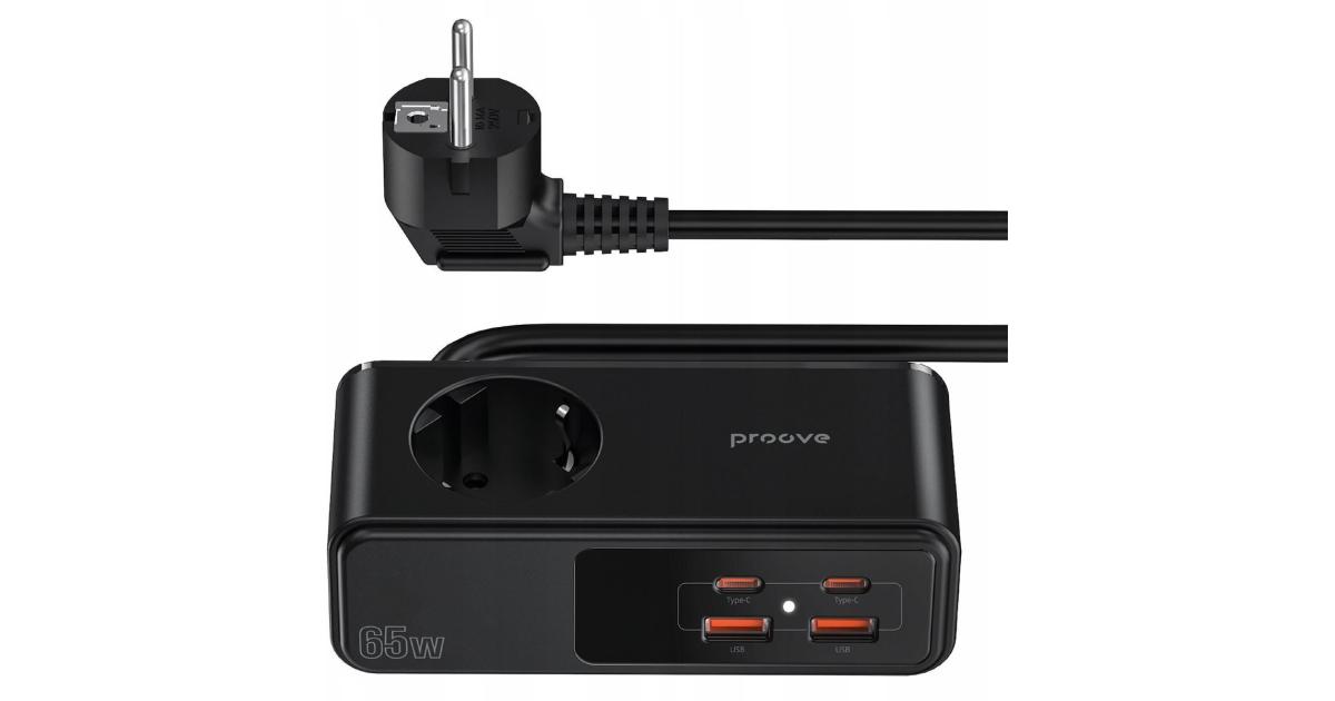 Power Strip Proove Homester Pro 65W (3AC + 2 Type-C + 2 USB) Extension Strip 1 AC Outlets EU Power Socket 1.5M - Black
