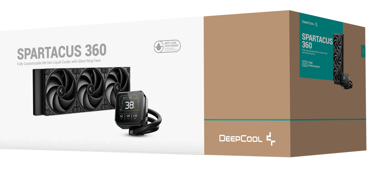 DeepCool SPARTACUS 360 LCD Liquid Cooler 360mm 6th Gen Pump 3400RPM 3.4" 640x480 TFT LCD Screen 2500 RPM Fan Speed 79.89 CFM Fan Airflow , Black