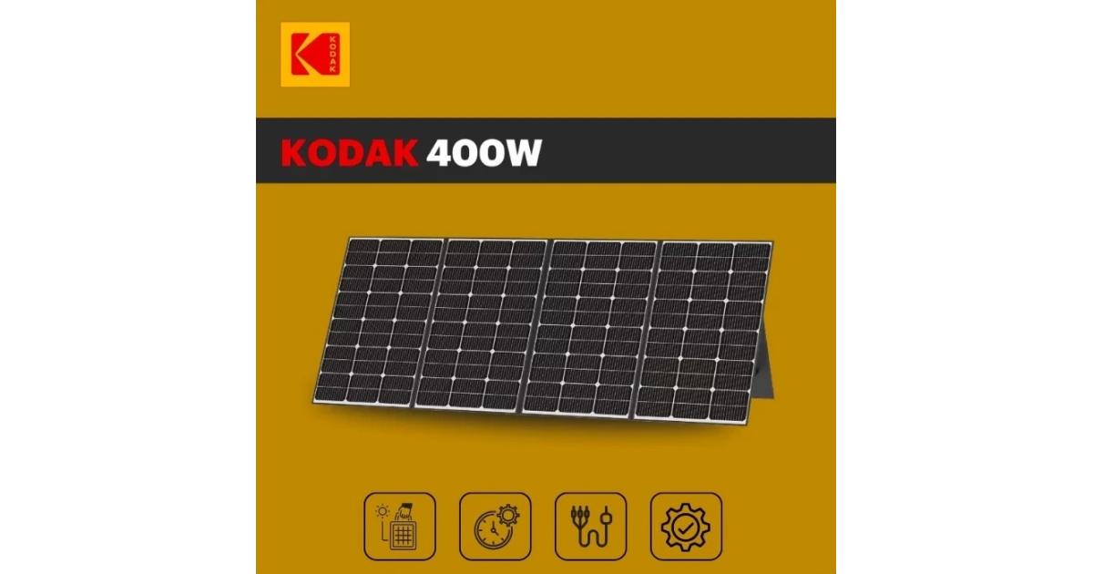 لوحة شمسية محمولة Kodak بقدرة 400 واط، معدل تحويل 23%، متعدد، توافق واسع، مغناطيسي مع تصنيف IP65 مقاوم للماء وأرجل قابلة للتعديل، متوافق مع MC4 / MC4