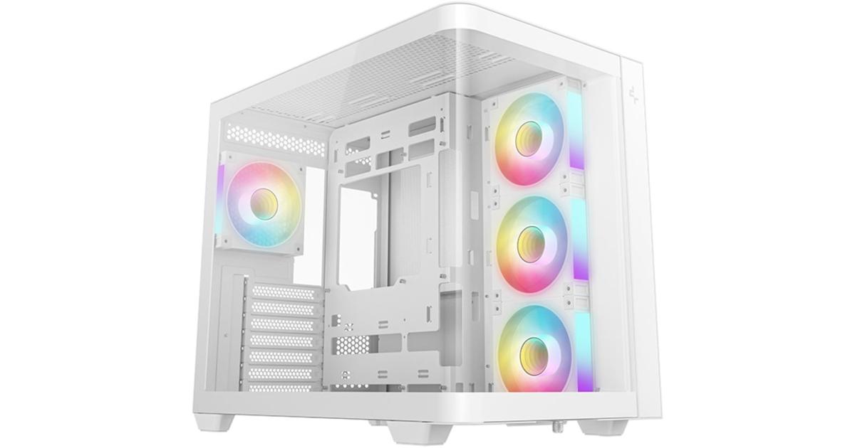 DeepCool CG530U 4F Curved Glass Panoramic ATX Mid-Tower Case 4x Pre Installed Fans Dual Chamber, Support Back Connectors & Up to 2x 360mm +280mm Radiators, Front 2x USB3.0 , White
