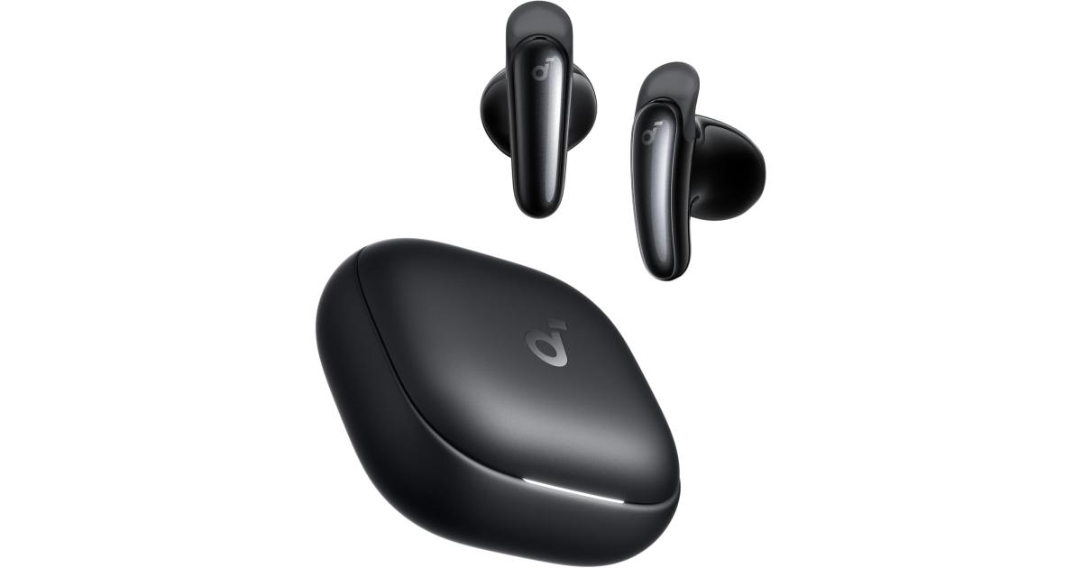 Anker Soundcore Liberty Buds, Semi-in-Ear Design, Removable Ear Fins, Real-Time Adaptive Noise Cancelling, Fast Charging, Wireless Bluetooth Earbuds, Translation Earbuds, 30H Playtime - Black