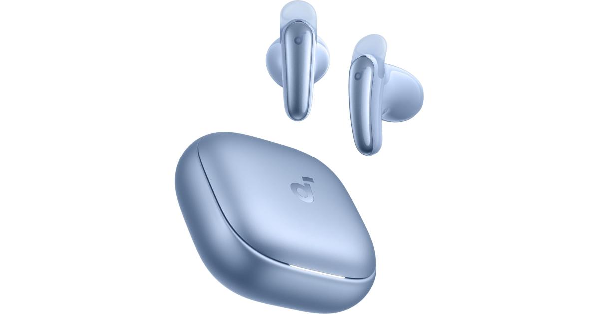 Anker Soundcore Liberty Buds, Semi-in-Ear Design, Removable Ear Fins, Real-Time Adaptive Noise Cancelling, Fast Charging, Wireless Bluetooth Earbuds, Translation Earbuds, 30H Playtime - Blue
