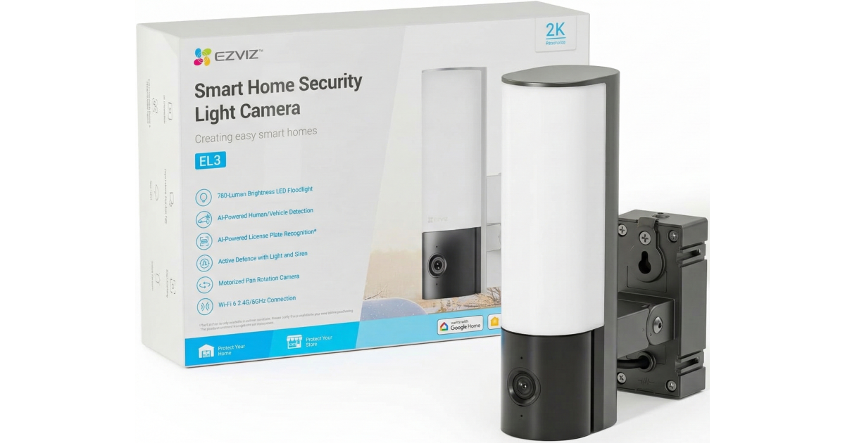 EZVIZ EL3 2K Outdoor Wi-Fi Camera with Lamp, Outdoor Surveillance Camera, Integrated Light, Human/Vehicle Detection with AI, Two-Way Audio, Colour Night Vision