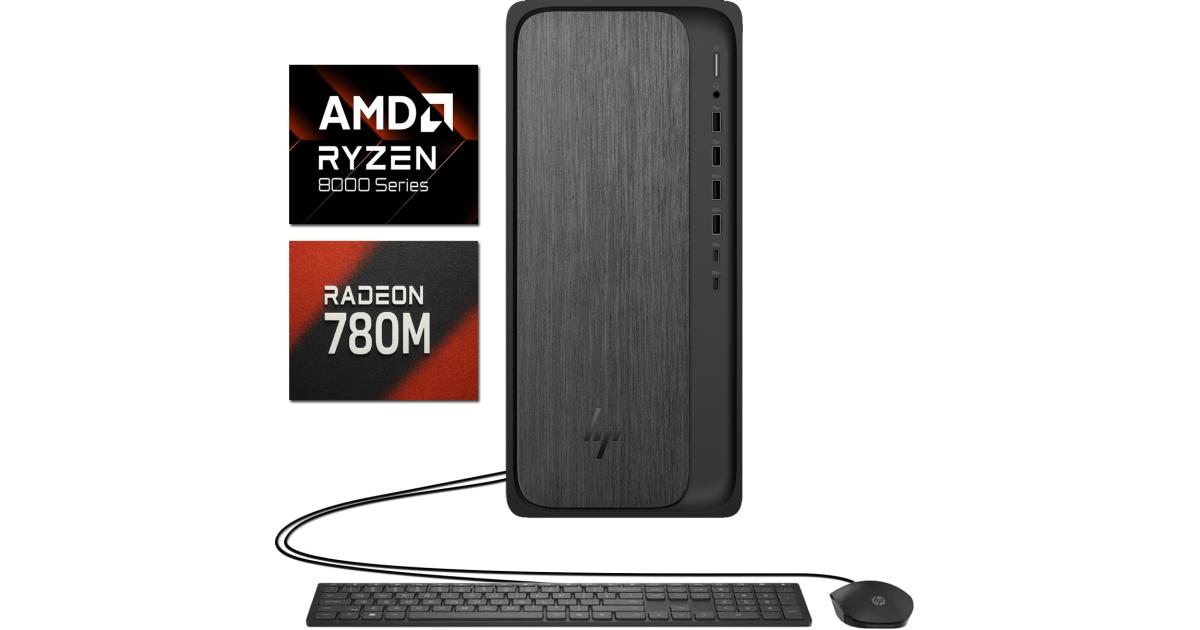 HP OmniDesk M02-0234m PC Gaming Desktop AMD Ryzen 7 8700G 8-Cores w/ AMD Radeon™ 780M Graphics & Windows 11 Home - Black