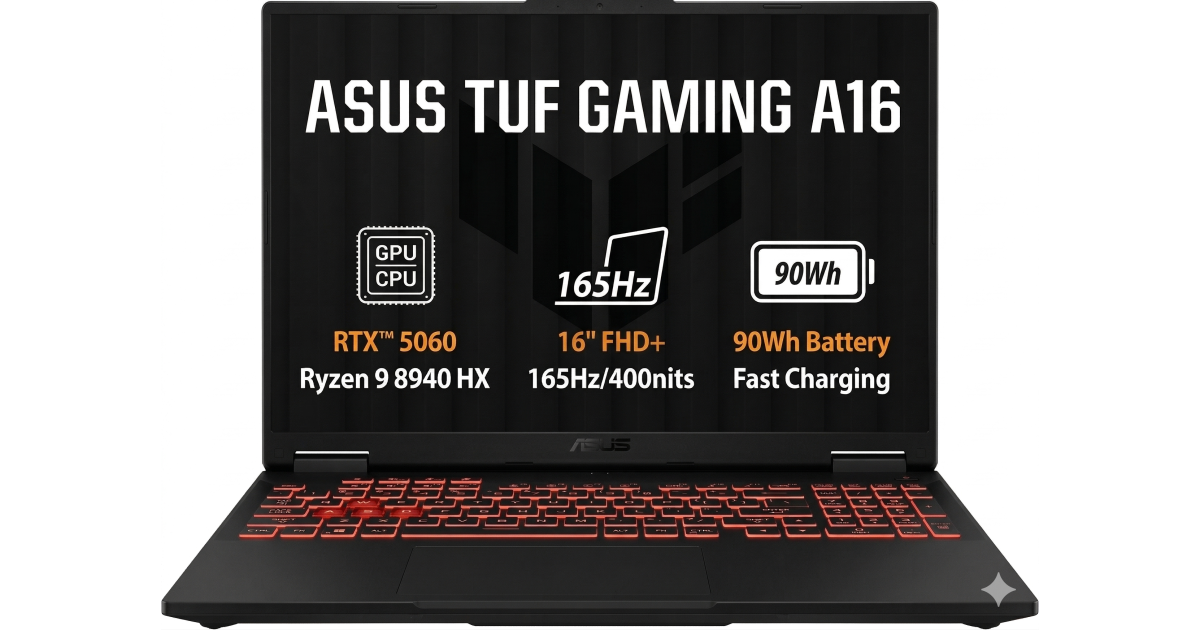 ASUS TUF Gaming A16 (2025) FA608PM NEW AMD Ryzen 9 8940HX 16-Cores w/ Nvidia RTX 5060 8GB DDR7 & 165Hz IPS Display - Jaeger Gray