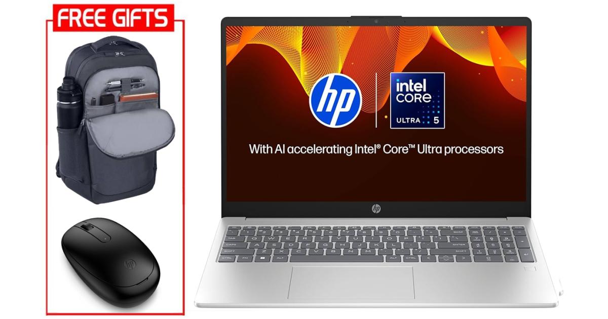 لابتوب HP 15-fd1063ne (2025) NEW Intel Core Ultra 5 125H 14-Cores w/ High-Performance Processor & Backlit Keyboard & Bundle ((HP BackPack + HP Bleutooth Mouse)) - Natural silver