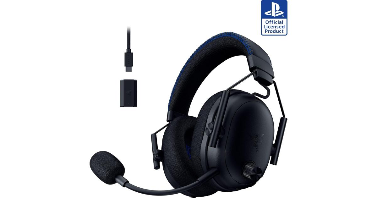 سماعة ألعاب (رأس) Razer BlackShark V3 Pro Wireless ANC for PS5: Full Band Mic - 50mm Drivers - 2.4 GHz, Bluetooth, 3.5mm - Works with PC, Mac, Nintendo Switch, Smartphone - Long Battery Life - Black