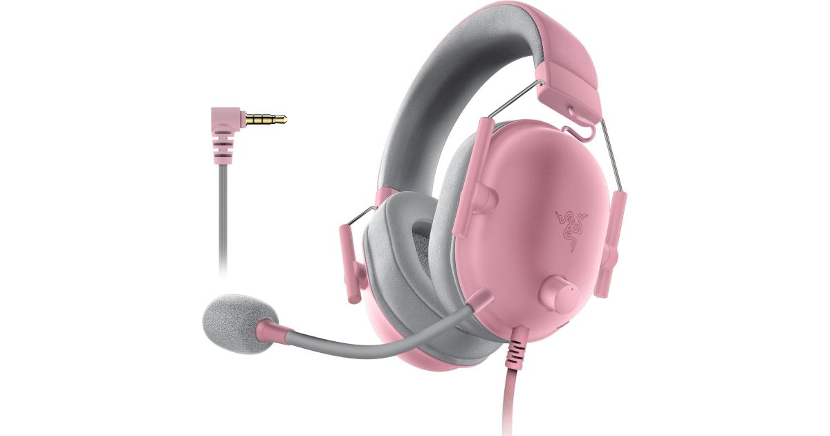 سماعة ألعاب (رأس) Razer BlackShark V2 X , 7.1 Surround Sound Capable, TriForce 50mm Drivers, 3.5mm Jack, Breathable Memory Foam Cushion, For PC, PS4, Nintendo Switch, Quartz Pink