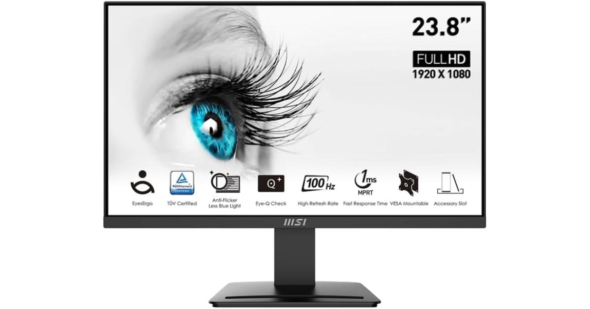 MSI PRO MP2412 24" Full HD 100Hz Less Blue Light PRO VESA Mountable Accessory Slot Design Tilt-Adjustable HDMI & DP - Black