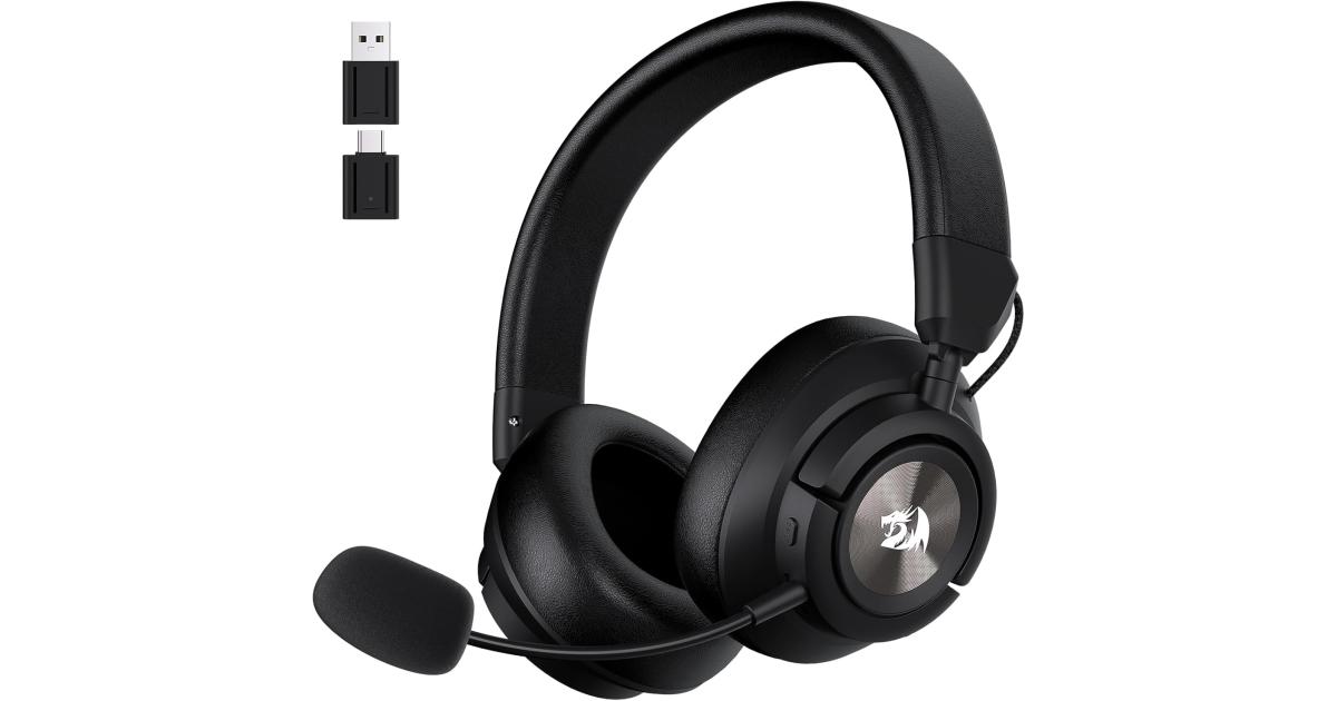 سماعة ألعاب (رأس) Redragon H889 Wireless , 4-in-1 (2.4G/BT/USB/3.5mm), 51H Battery & Play-While-Charging, 7.1 Spatial Audio & 53mm Drivers, Detachable Mic, Multi-Platform Headphone for PC/PS5/NS/Mobile