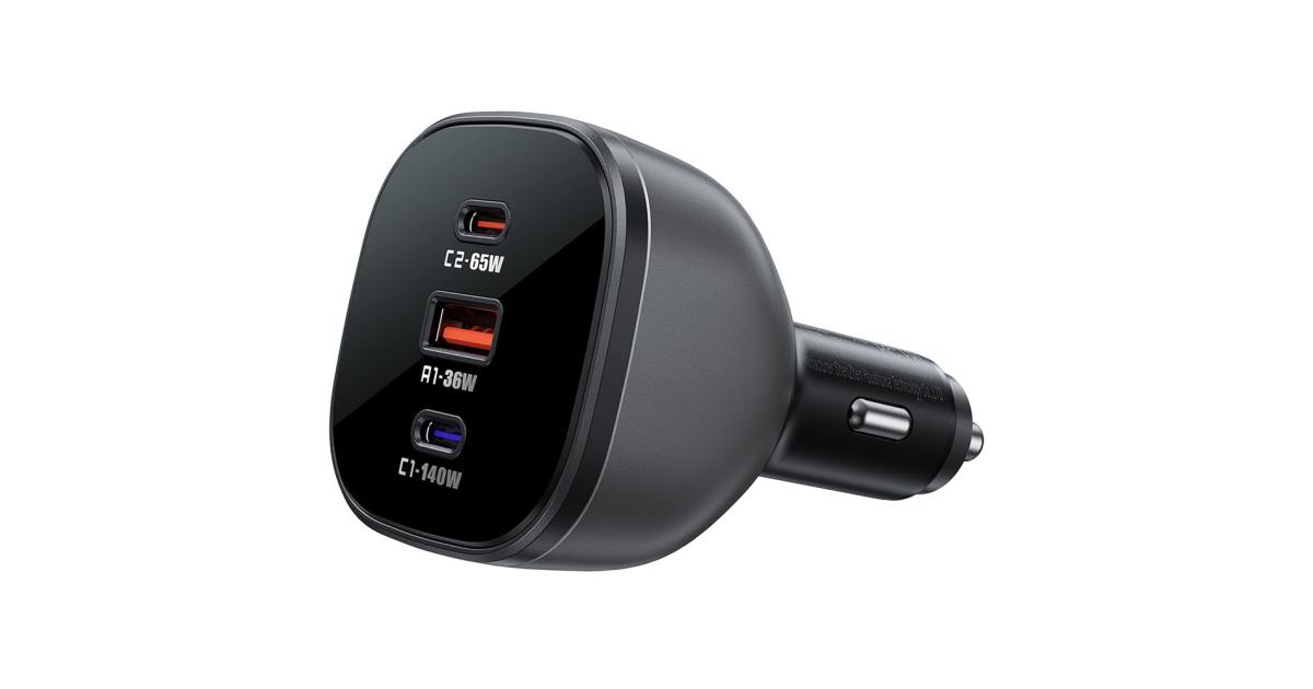 ACEFAST B14 165W USB + Dual Type-C Car Charger Phone Fast Charging Adapter - Black