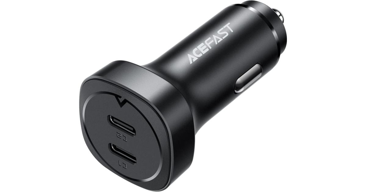 ACEFAST B2-72W Dual USB-C, Dual-port Metal Fast Car Charger, Support PD30W, PPS, QC3.0/QC2.0, AFC, FCP, Compatible with Xiaomi, iPhone, Samsung, Oppo - Black