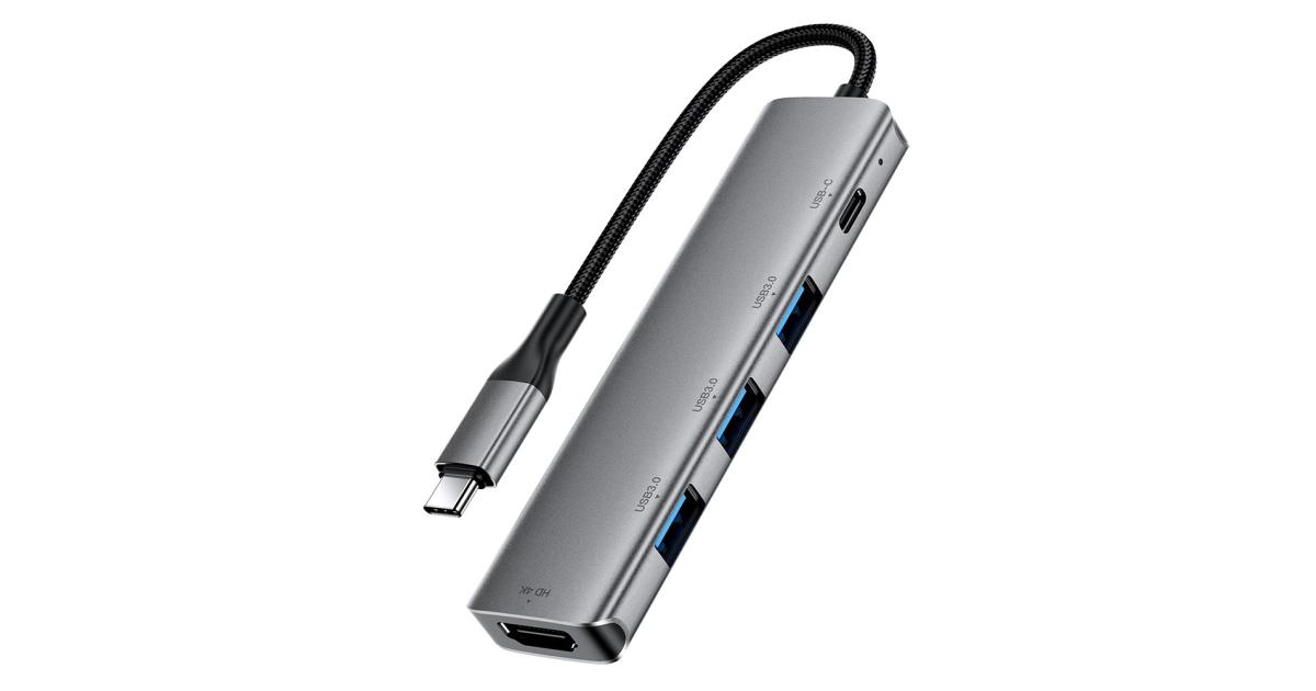 ACEFAST J16 5 in 1 USB-C Hub 4K HD PD 90W Fast Charging 5Gbps Data Transfer Docking Station - Gray