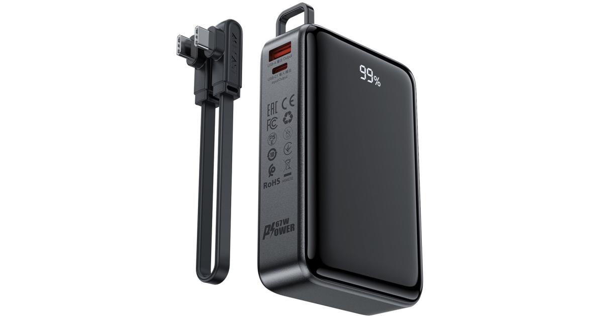 ACEFAST M4 PD 67W Fast Charging 20000mAh Li-Polymer Power Bank with 100W Type-C to Type-C Cable - Black