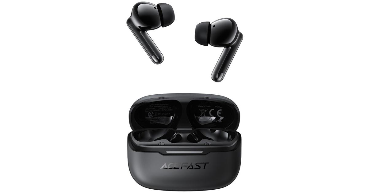ACEFAST W5 TWS Earphones Hybrid ANC ENC Noise Reduction Bluetooth-Compatible Earbuds, 6-Mic, 30H Battery, Low Latency, IPX4, Fast Charging - Black