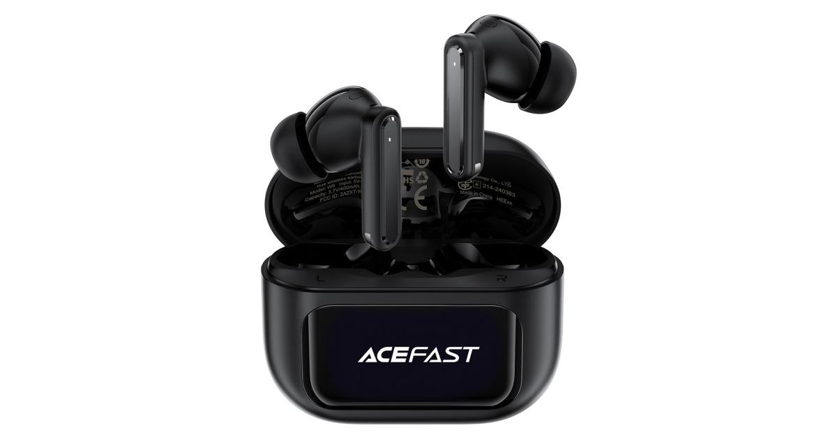 ACEFAST W6 TWS Earbuds ANC + ENC Noise Cancelling Earphones with Smart Screen Display - Black