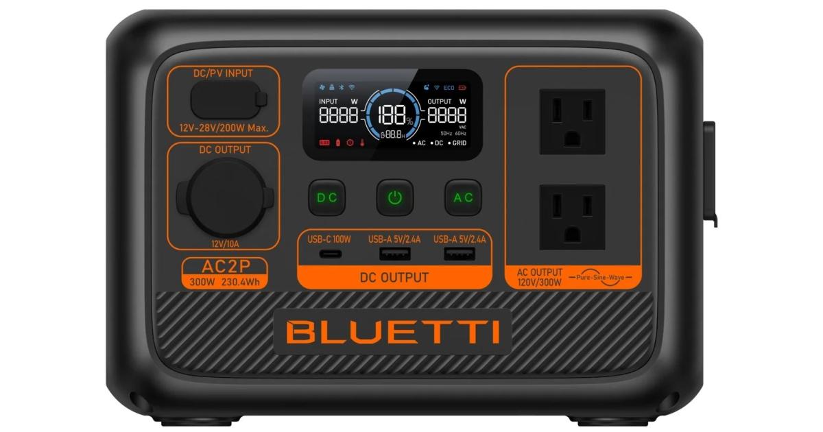 BLUETTI - AC2P Ultra-lightweight Portable Power Station Designed for Outdoor Activities, Camping, and Emergency Home Backup, 300W LiFePO4 Power Station (230.4 Wh Capacity)