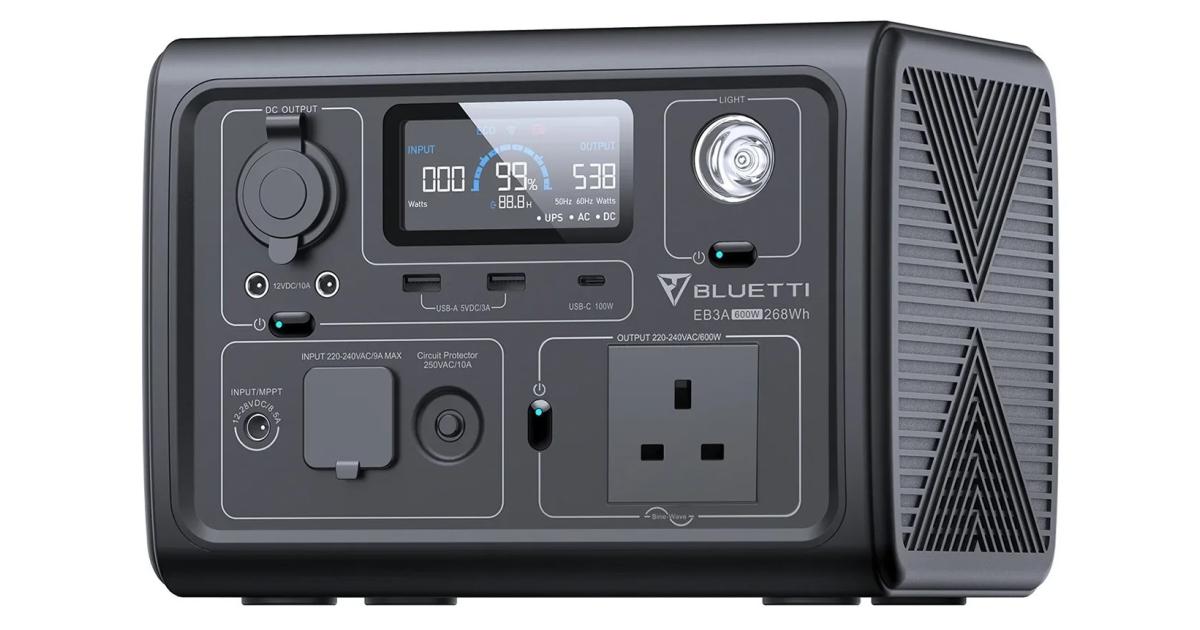 شاحن لاسلكي BLUETTI EB3A Portable Power Station, 268Wh Solar Generator LiFePO4 Battery Backup w/ 2 600W (1200W Surge) AC Outlets, Recharge from 0-80% in 30 Min., Mobile , LFP Backup for Outdoor Camping, Trip, Power Outage - Gray