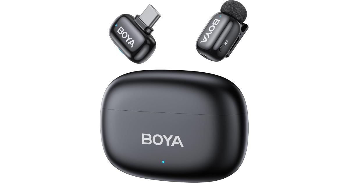 BOYA mini 2-05 Wireless Lavalier Microphone for iPhone 15-17/Android,Noise Cancellation,App Control, 48kHz/24-Bit, 30H Battery Mini Mic for Video Recording Interview Vlog(1TX + USB-C RX + Charging Case)