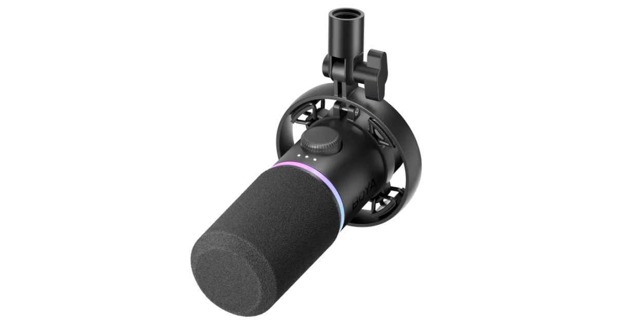 BOYA CastMic S60 USB & XLR RGB Dynamic Microphone, RGB & sound-reactive lighting for an immersive vibe, One-knob control for gain, volume, mix, and noise cancel - Black