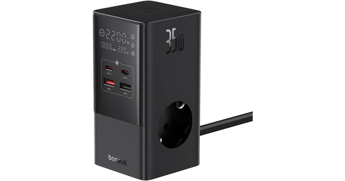 Baseus Power Combo Tower Digital Power Strip 3AC+2U+2C 35W with 1.5m Power Cord EU Cluster - Black