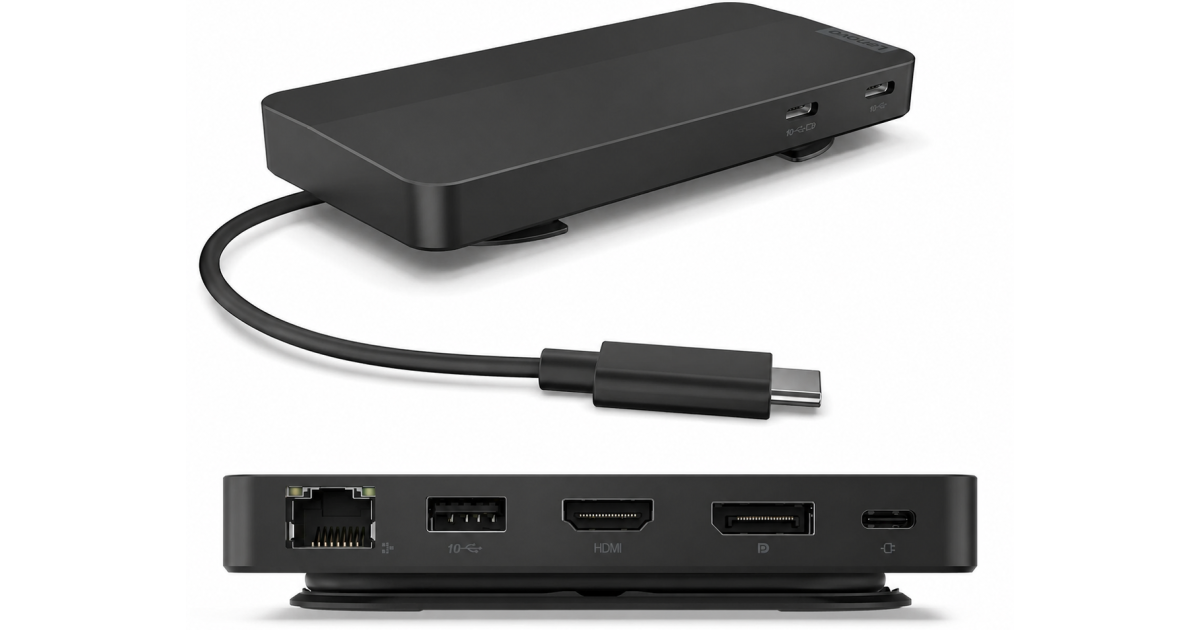 Lenovo USB-C Dual Display Travel Dock (1 DP 1.4 & 1 HDMI 2.0) up to 65W Charging for Laptop (No Power Adapter Included) Support Dual 4K Display