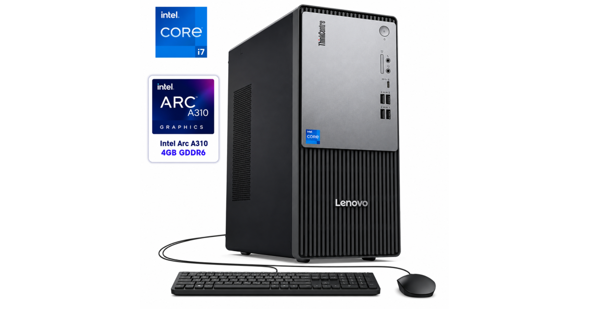 Lenovo NEW ThinkCentre NEO 50t Gen 5 (2024) Tower 14GEN Intel Core i7 20-Cores Wireless & Bluetooth w/ Intel Arc A310 LP 4GB GDDR6 - Black