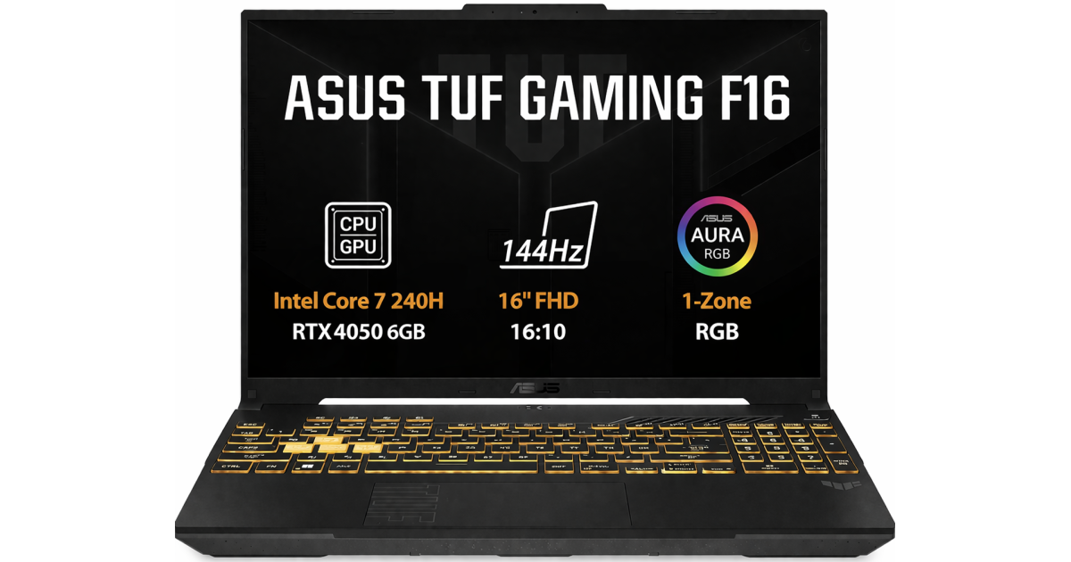 ASUS TUF F16 (2025) FX607VU Intel Core 7 240H 10-Cores w/ Nvidia RTX 4050 6GB DDR6 & 16" IPS 144Hz Display - Black