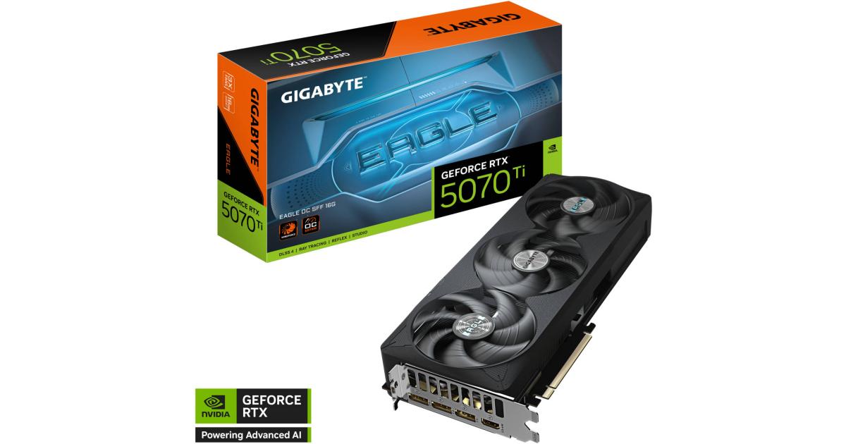 كرت شاشة GIGABYTE GeForce RTX 5070 Ti EAGLE OC SFF , 16GB GDDR7 256-Bit Memory, 2542 MHz Core Clock, 28 Gbps Memory Speed, 8960 CUDA Cores, PCI Express 5.0