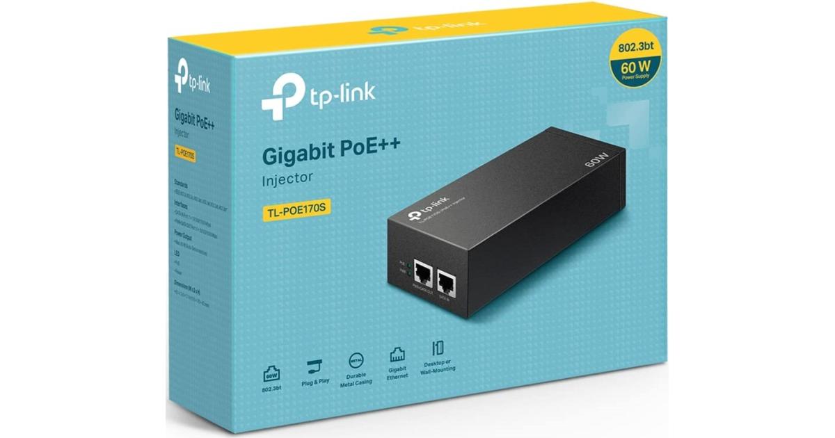 TP-Link TL-PoE170S PoE++ Injector Gigabit | Non-PoE to PoE Adapter | 802.3bt/at/af Compliant | Up to 60W | Wall Mountable | Plug&Play | Up to 100m (328 ft) | UL Certified - Black