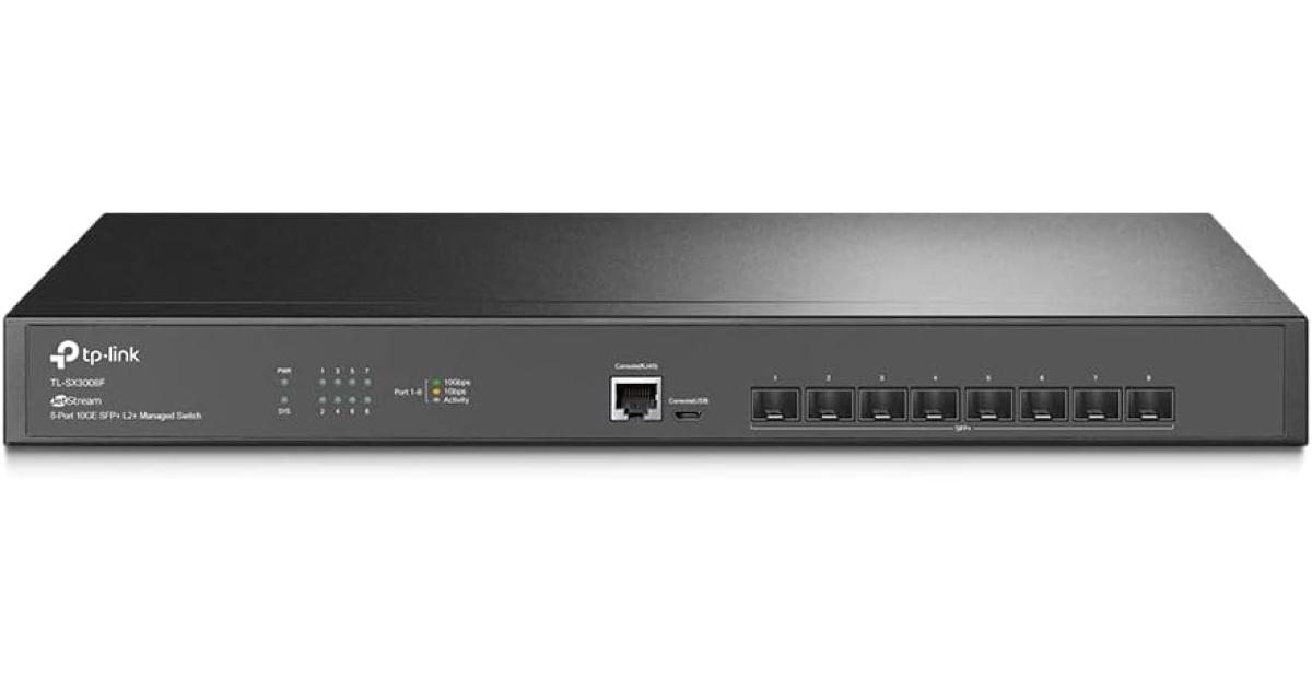 TP-Link Omada TL-SX3008F | 8 Port 10G SFP+ Enterprise Level Switch | L2+ Smart Managed | Omada SDN Integrated | IPv6 | Static Routing | L2/L3/L4 QoS, IGMP & LAG , Black