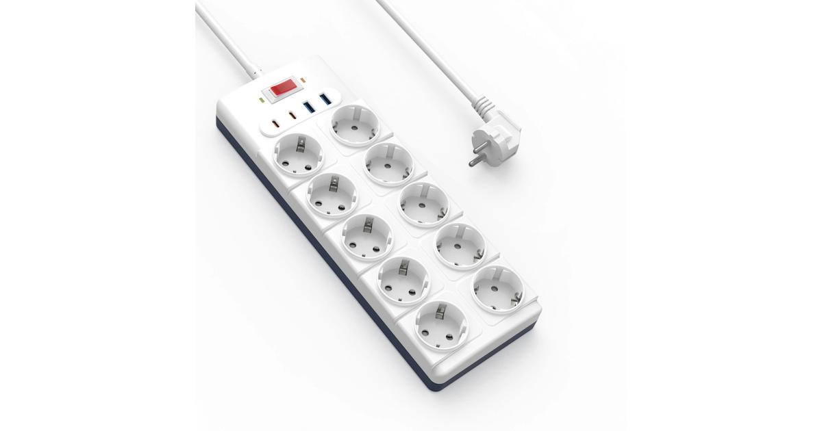 WiWU Wi-S008 GaN 14 in 1 High-Capacity Power Strip, 230V~16A Max, 3680W Max, Output interface: 2xType-C, 2x USB-A, 10xAC, 2M - White