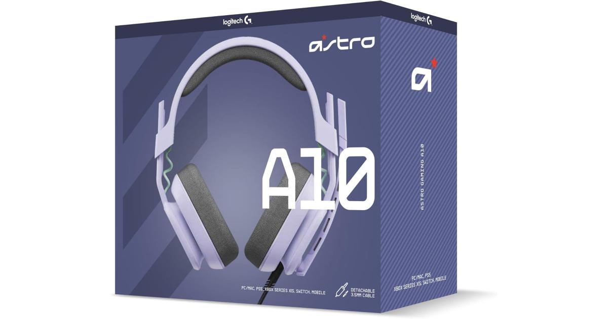 سماعة ألعاب (رأس) Logitech G Astro A10 Gen 2 Cross-Platform Wired for PlayStation 5/4, Xbox S|X, Nintendo Switch, PC: 3.5mm Headphone Jack, 32mm Drivers, Flip-to-Mute Mic, Over-Ear - Lilac