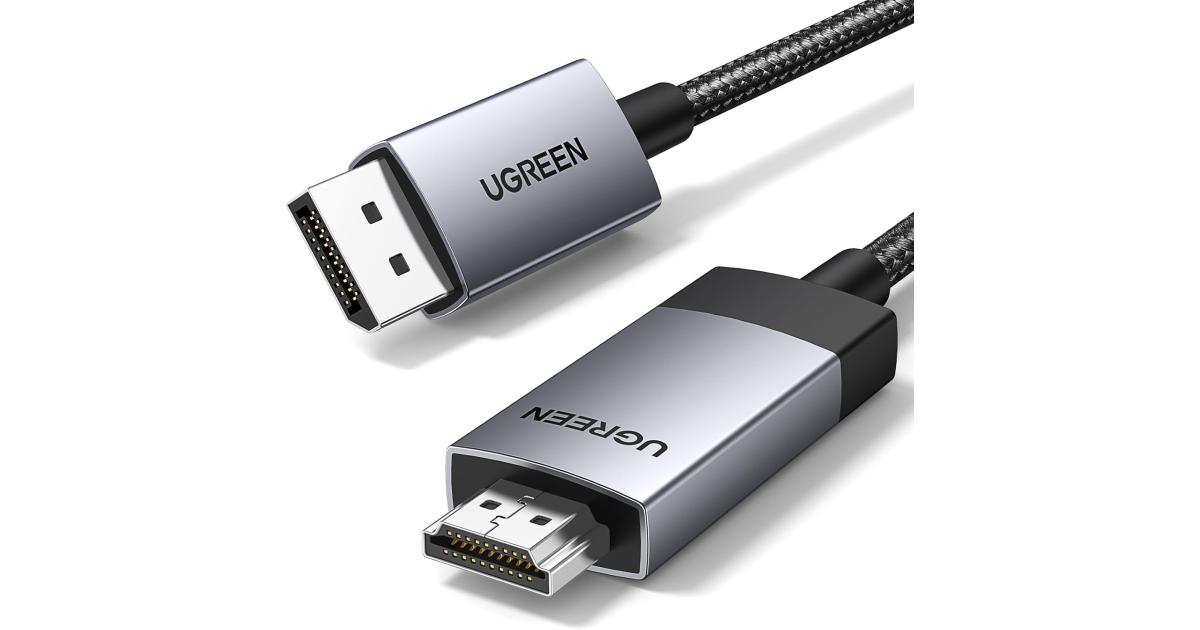 UGREEN 4K@60Hz DisplayPort to HDMI Cable HDR Active DP 1.2 to HDMI 2.0 Cord Aluminum Braided Uni-Directional Display Port to HDMI Converter 6.6FT Compatible with Monitor, Projector, Dell, Lenovo, HP