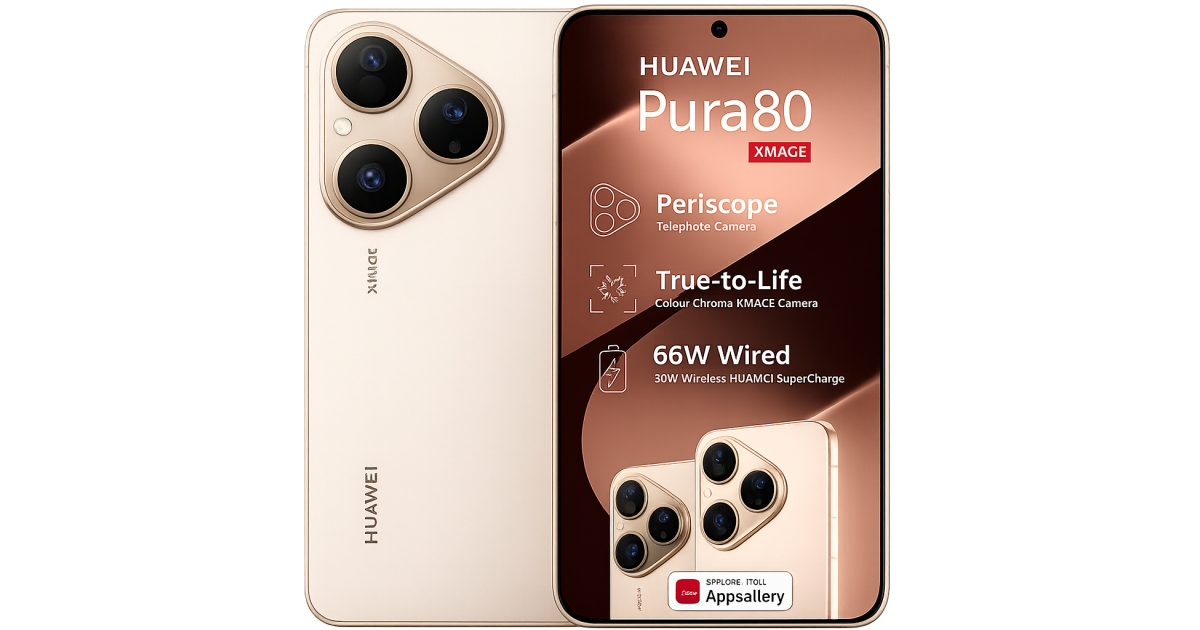 رام HUAWEI Pura 80 – 120Hz LTPO OLED Display, 50MP OIS Triple Camera, 12GB , 256GB Storage, 5170mAh Battery , Frosted Gold