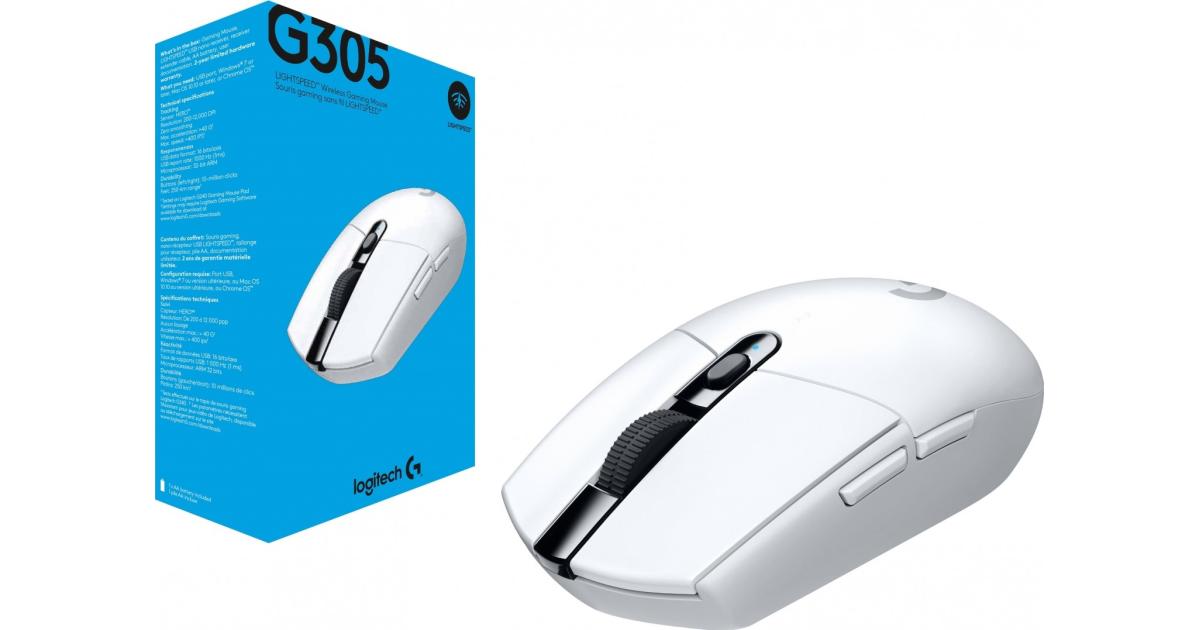 ماوس ألعاب لاسلكي Logitech G305 Lightspeed , Hero Sensor, 12,000 DPI, Lightweight, 6 Programmable Buttons, 250h Battery, On-Board Memory, Compatible with PC, Mac - White