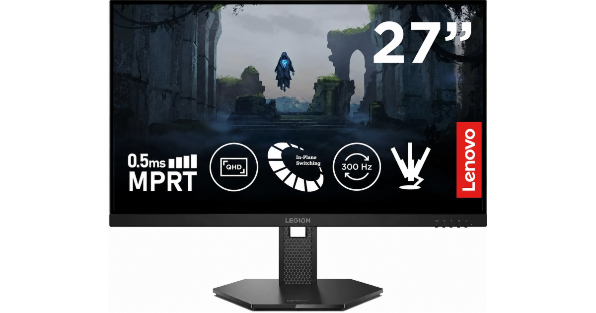 شاشة ألعاب Lenovo Legion 27Q-11 27'' IPS 2K QHD 300Hz HDR10 0.5ms MPRT , 2X HDMI 2.1, DP 1.4, DP Cable, AMD FreeSync Premium Tilt/Height/Rotation/Pivot Adjustment - Black