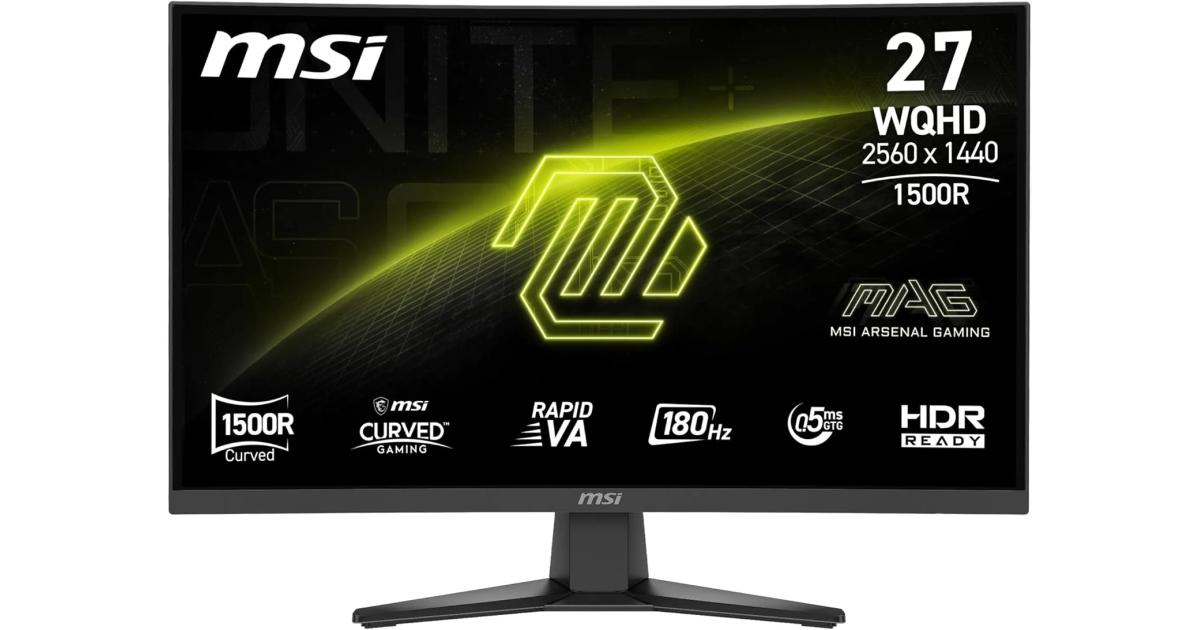 MSI MAG 275CQF E18 27 بوصة منحني 1500R Rapid VA QHD 2K 180 هرتز 0.5 مللي ثانية HDR جاهز للرؤية الليلية بدون إطار ضوء أزرق أقل مع 2 × HDMI ومنفذ DisplayPort - أسود