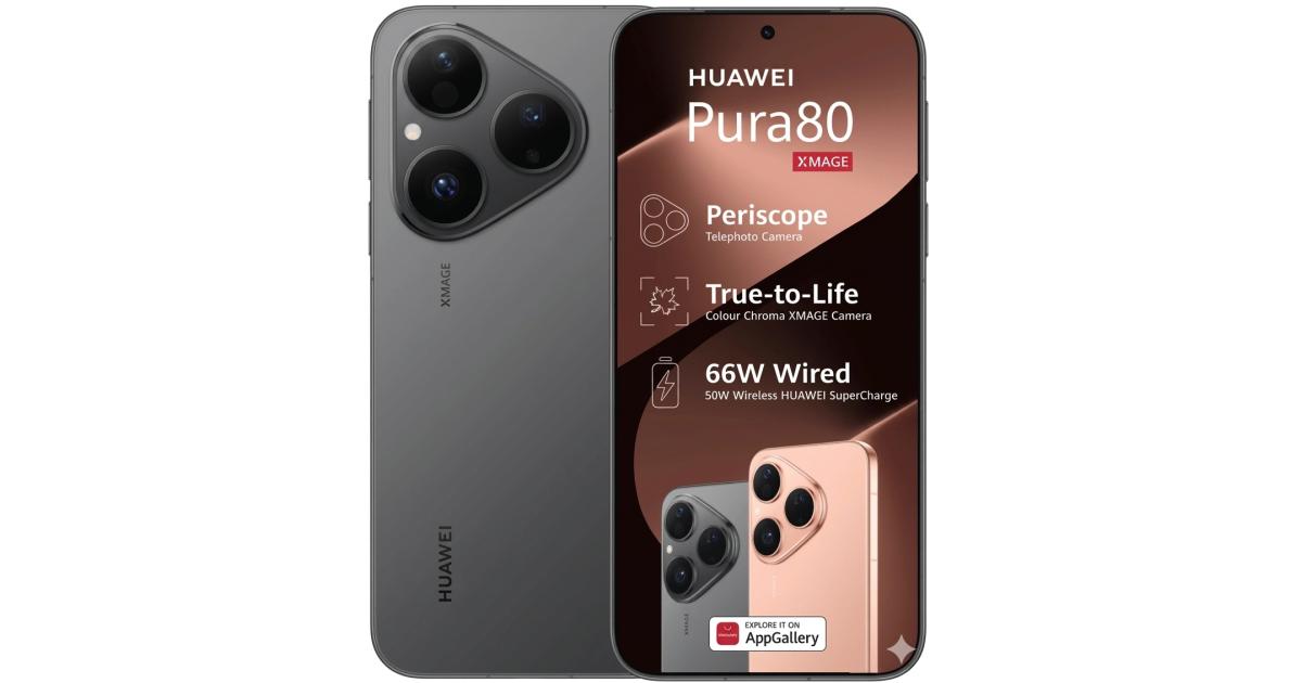 رام HUAWEI Pura 80 – 120Hz LTPO OLED Display, 50MP OIS Triple Camera, 12GB , 256GB Storage, 5170mAh Battery , Frosted Black