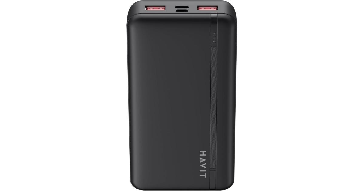 HAVIT PB92 Power Bank 20000mAh Dual Fast Charge 20W & 22.5W , Multiple USB A Outputs, USB Type C , LED Indicator, Triple Protection Charging for Compatible Devices - Black