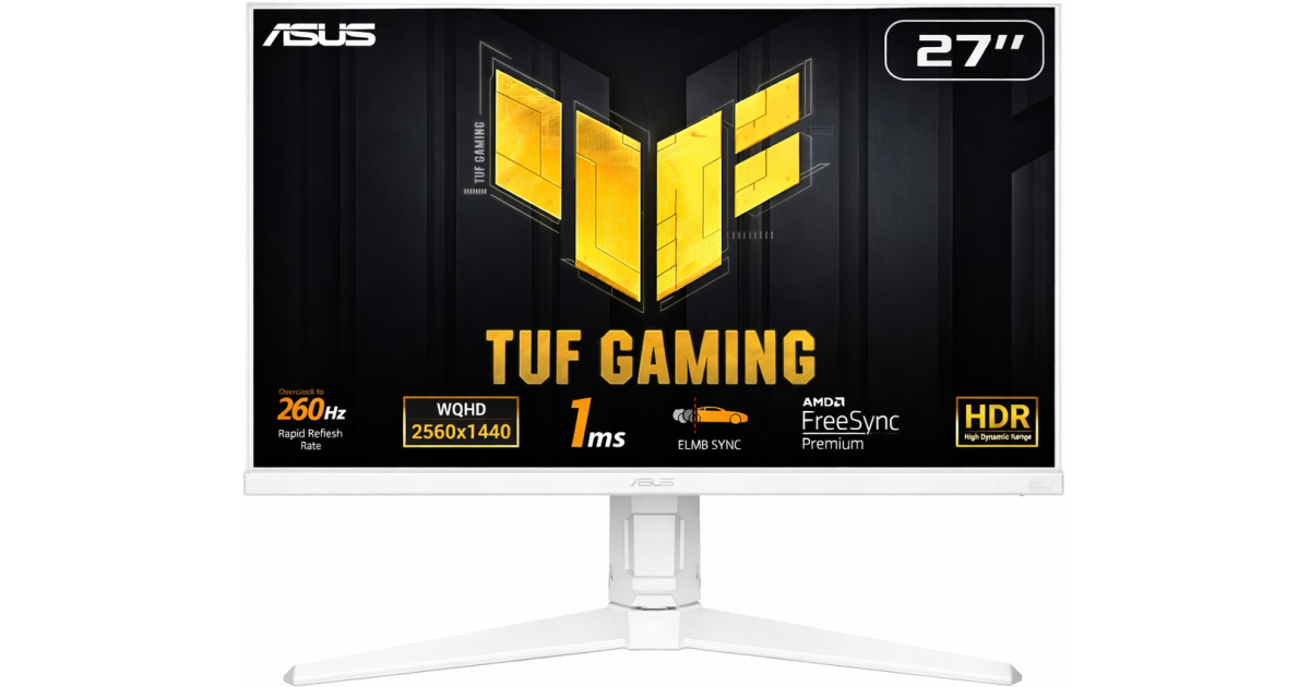 ASUS TUF VG27AQML1A Gaming 27" Fast IPS 2K HDR QHD 260Hz 1ms HDR400 G-SYNC Compatible Variable Overdrive 100% sRGB w/ Speakers , White