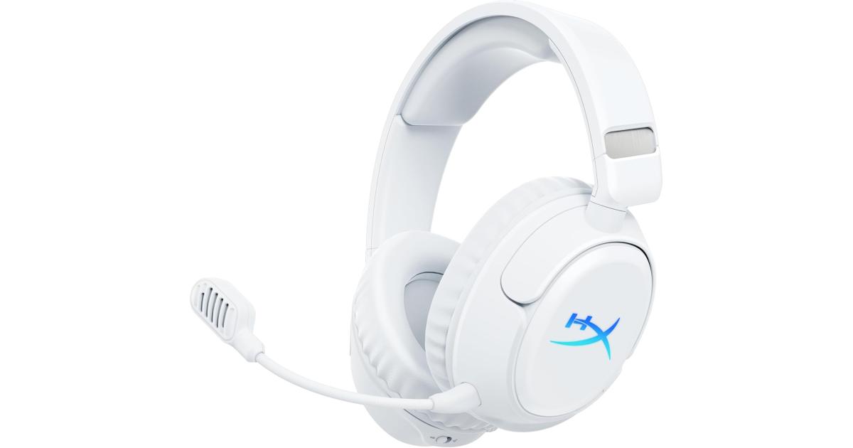 سماعة ألعاب (رأس) HyperX Cloud Flight 2 – Wireless , Customizable RGB Lighting with Removable Earcup Plates, up to 100 Hours of Battery Life, 2.4GHz & Bluetooth, Multi-Platform Compatibility - White