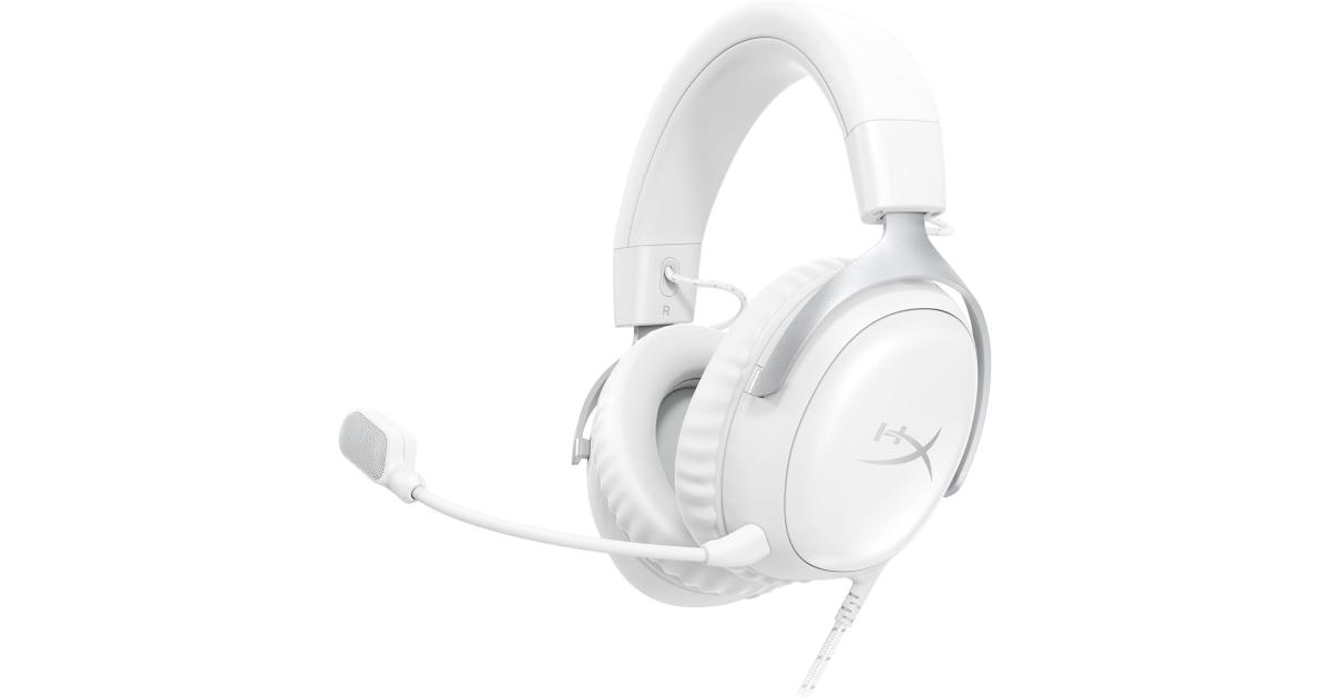 HyperX Cloud III Wired Angled 53mm Drivers DTS Memory Foam Durable Frame Ultra-Clear 10mm Mic USB-C & USB-A 3.5mm For PC, PS5, Xbox Series X|S - White